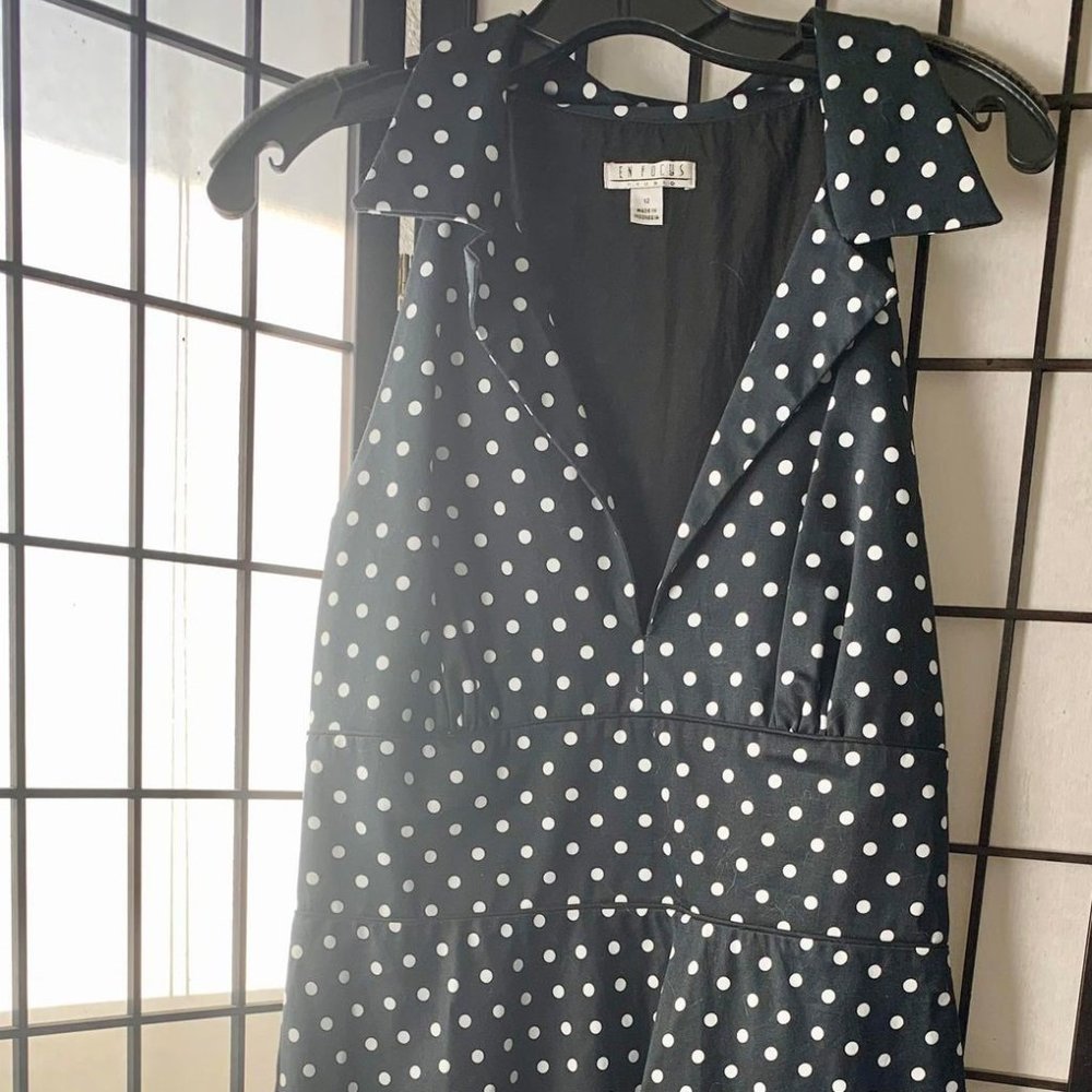 EUC Enfocus Studio Women's Black & White Polka Dot Sleeveless Dress Size 12